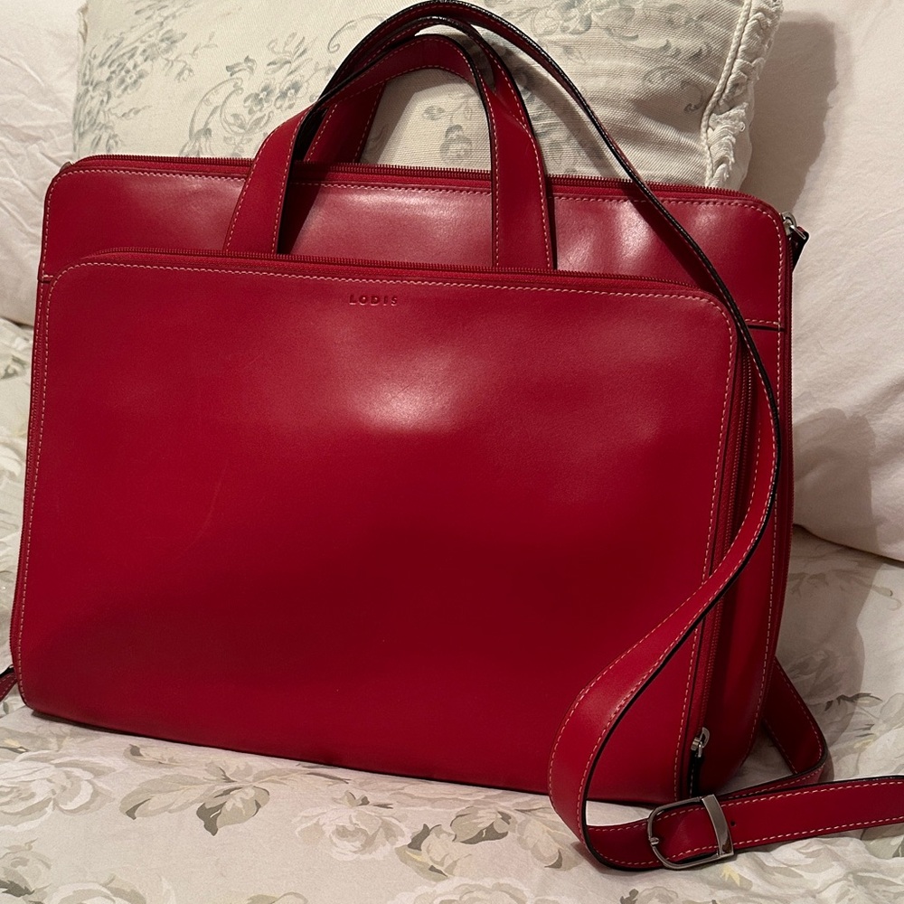 Lodis Cherry Red Leather Briefcase in Pristine Condition 💕💜💕💜